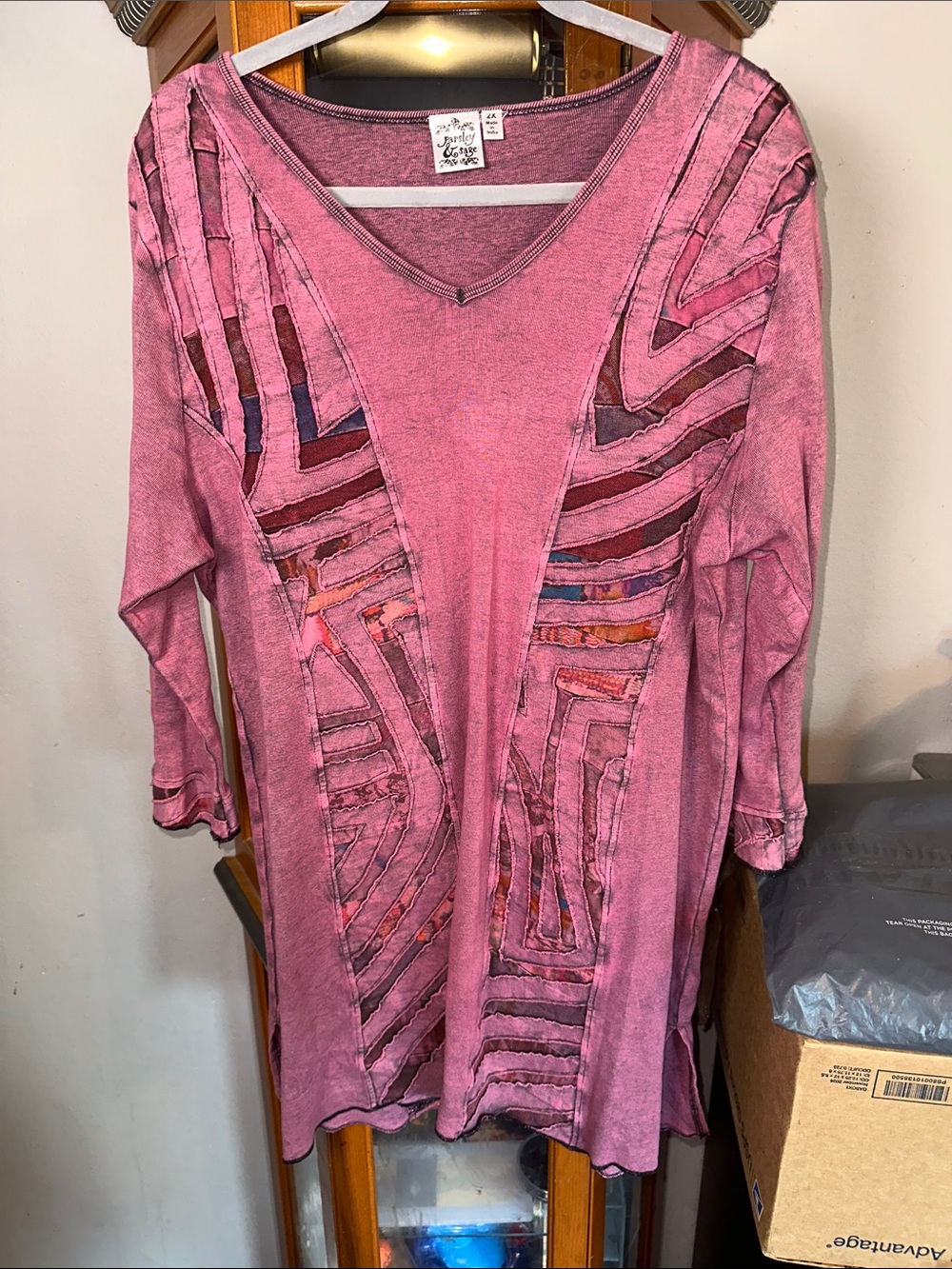 Parsley & Sage Distressed Pink V-Neck Tunic Dress with Layered Cutouts